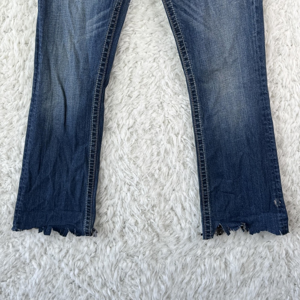 Miss Me Jeans Size 31 Blue Bootcut Distressed Rhinestone Cowhide Pocket Y2K FLAW - Picture 11 of 12